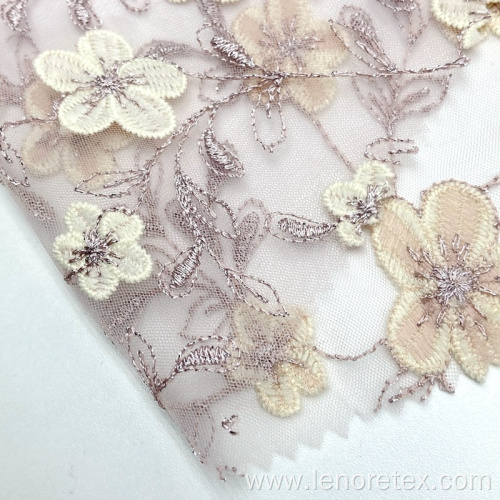 3D Bicoloured Flower Embroidery Lace Net Mesh Fabric